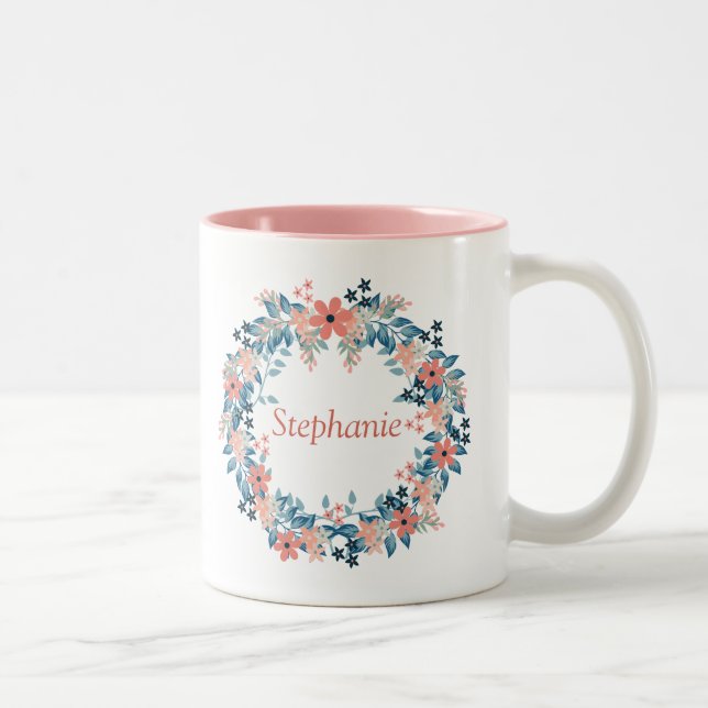 Belle Mug de café rose et bleu fleuri (Droit)