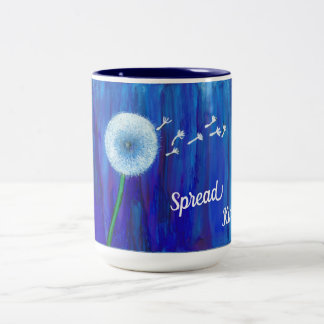 Belle mug de dandelion bleu avec un message joyeux