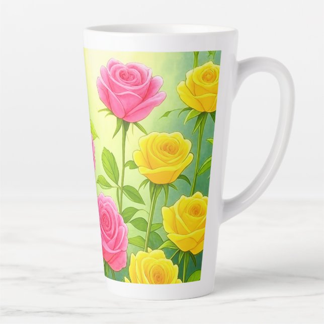 Belle Mug En Latte Roses Rose Et Jaune / Coupe (Droite)