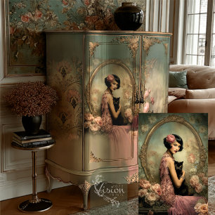 Belle Noir Flapper Rosa Rose Schwarze Katze Gold Seidenpapier