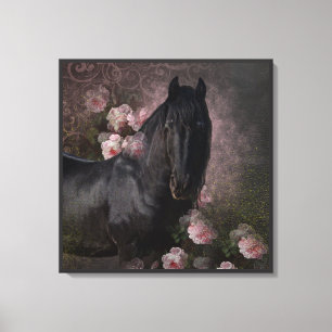 Belle Noire Cheval Friésien - Toile Enveloppée