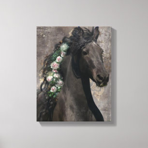 Belle Noire Cheval Friésien - Toile Enveloppée