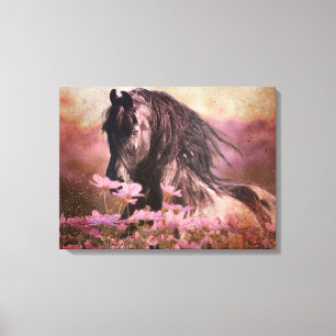 Belle Noire Cheval Friésien - Toile Enveloppée