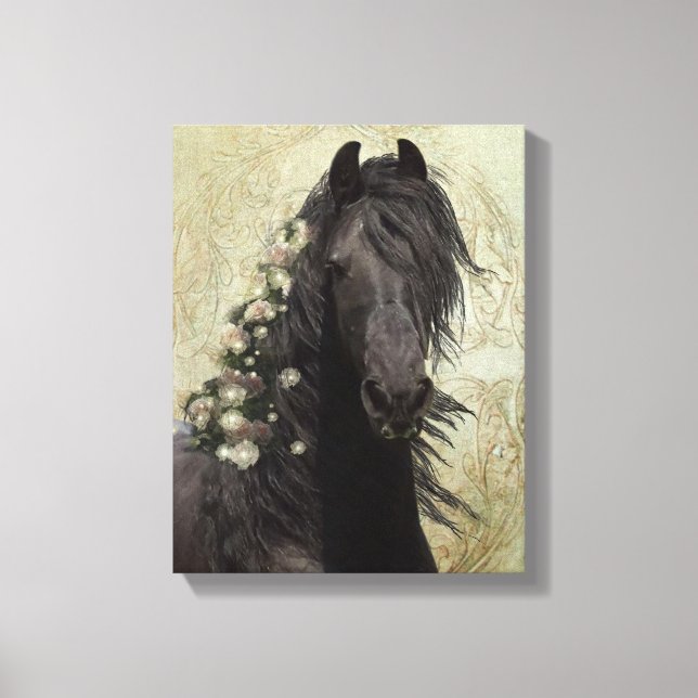 Belle Noire Cheval Friésien - Toile Enveloppée (Recto)