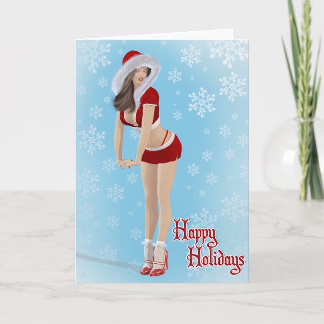 Belle Pinup Noël Joyeuse Carte de vacances (Devant)