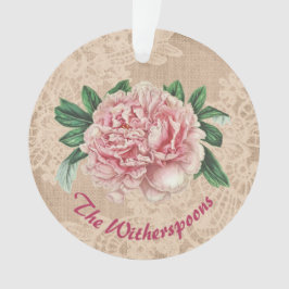 Belle pivoine rose sur dentelle rose Faux