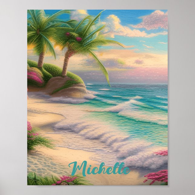 Belle plage Ocean Waves Sea Shells Poster (Devant)