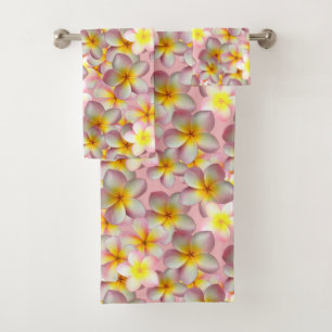 Belle Plumeria Fleurs sur ensemble de serviettes d
