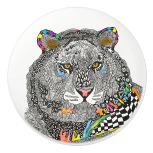 Belle poignée de porte de tigre - Céramique