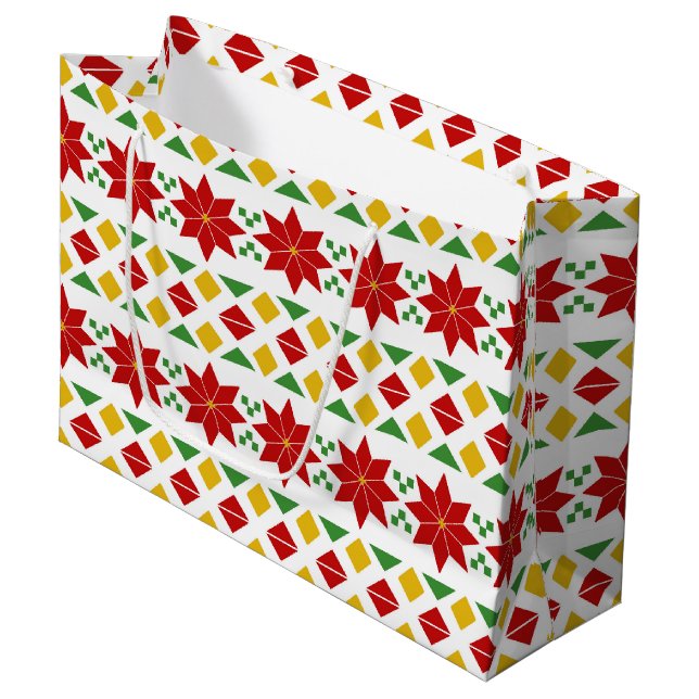 Belle Poinsettia Cadeau Sac - Grand, Glossy (Devant Angle)