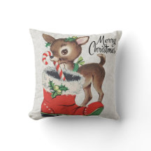 Belle renne Vintage avec Coussin Sucre de canne