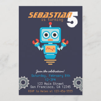 Belle Robot Boys Invitation de fête d'anniversaire