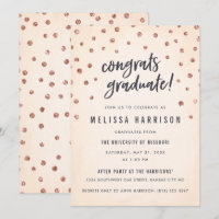 Belle Rose Gold Polka Dot Graduation Invitations