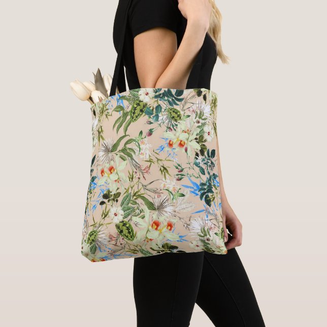 Belle Sac en Textile Floral Bleu & Blanc Fleurs (De près)