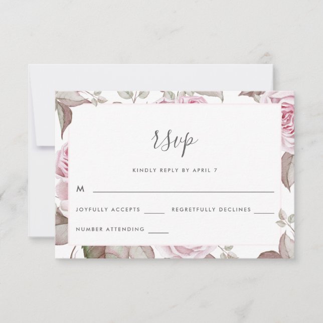 Belle Soft Blush Roses Mariage Rsvp (Devant)