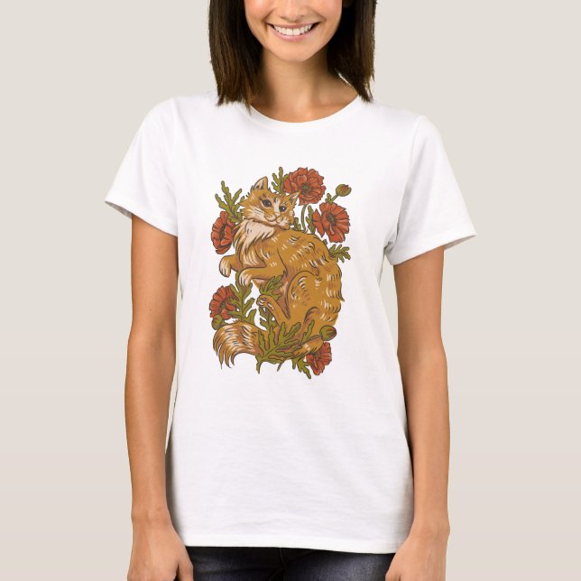 Belle T-shirt Fleurs de Chat et de Pavot (Devant)