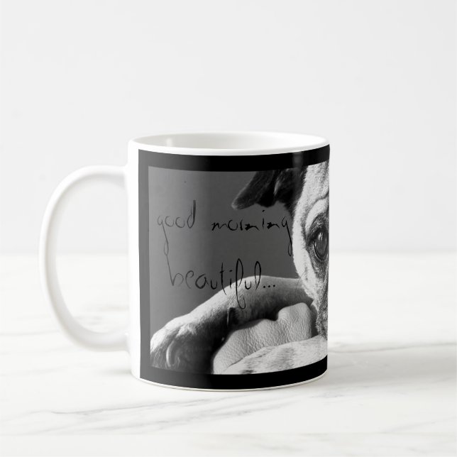 Belle tasse de café bonjour avec le thePug de Roxy (Gauche)