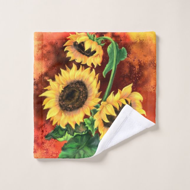 Belle Trois Tournesols - Peinture  (Gant de toilette)