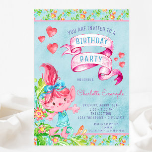 Belle Troll Invitations de fête d'anniversaire