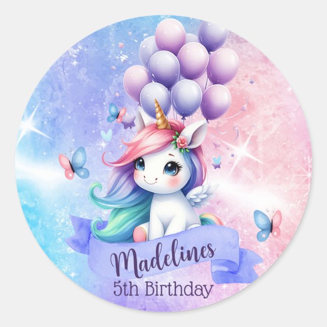 Belle Unicorne avec Ballons Stickers (Devant)
