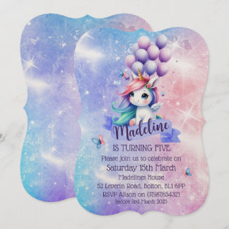 Belle Unicorne avec Ballons Thème Invitations