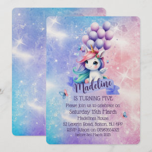 Belle Unicorne avec Ballons Thème Invitations