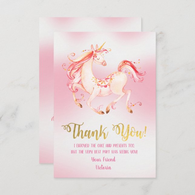 Belle Unicorne Merci cartes de notes (Devant / Derrière)