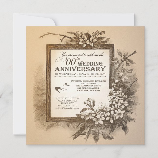 belle unique vintage anniversaire invitations (Devant)