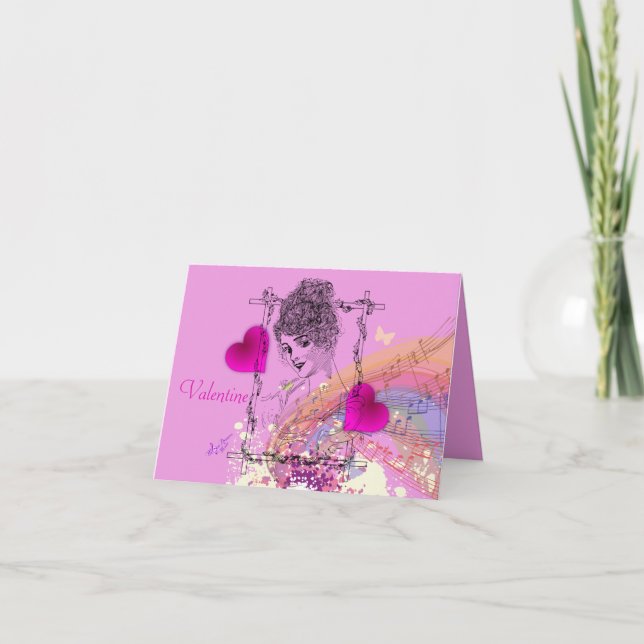 Belle Victorian Lady Pink Valentine Carte pour not (Devant)
