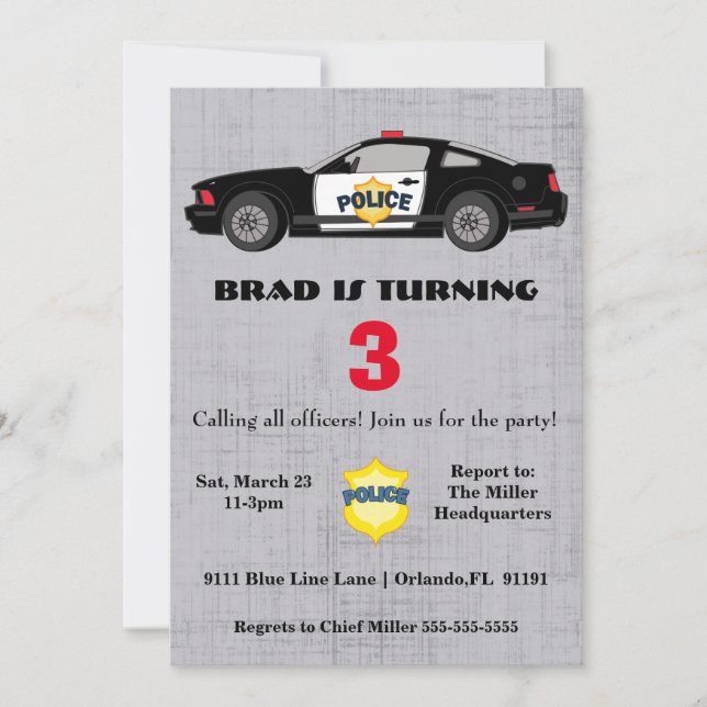 Belle voiture de police Anniversaire Invitation (Devant)