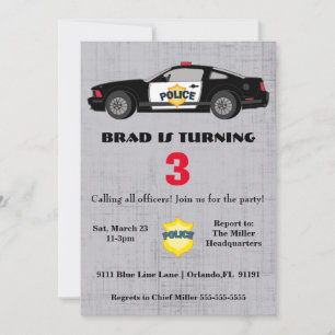Belle voiture de police Anniversaire Invitation