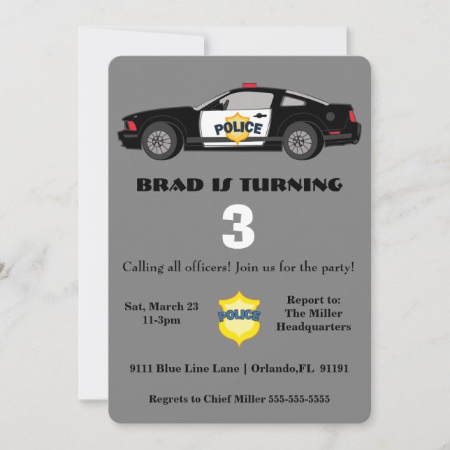 Belle voiture de police Anniversaire Invitation (Devant)