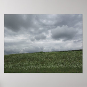 Belle vue panoramique, nuages et prairies Affiche