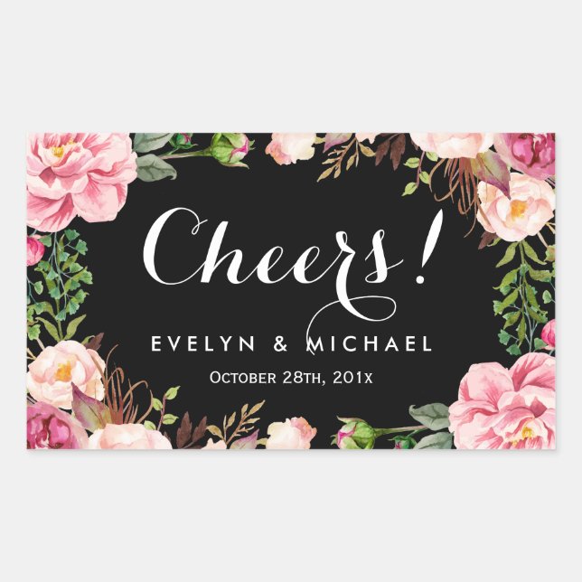 Belle Wreath Florale Cheers Mariage Étiquette de v (Devant)