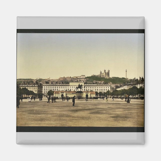 Bellecour Place, Lyons, Frankreich, Vintages Fotoc Magnet (Vorne)