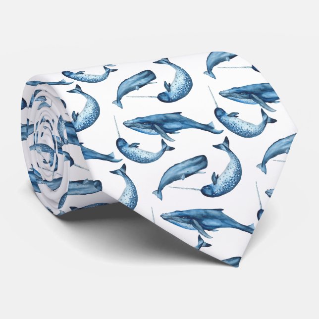 Belles baleines bleues et cravate de Narwhals | (Roulé)