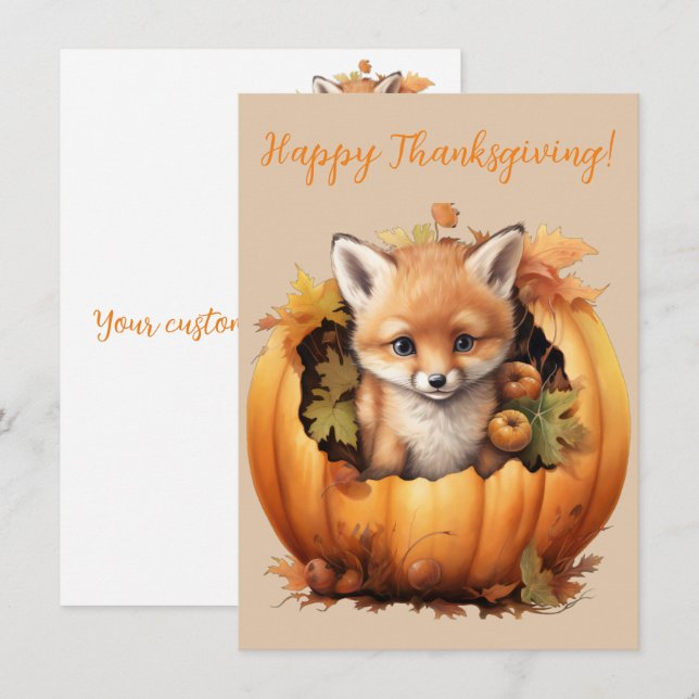 Belles cartes d'aquarelle Bon thanksgiving Fox (Devant / Derrière)