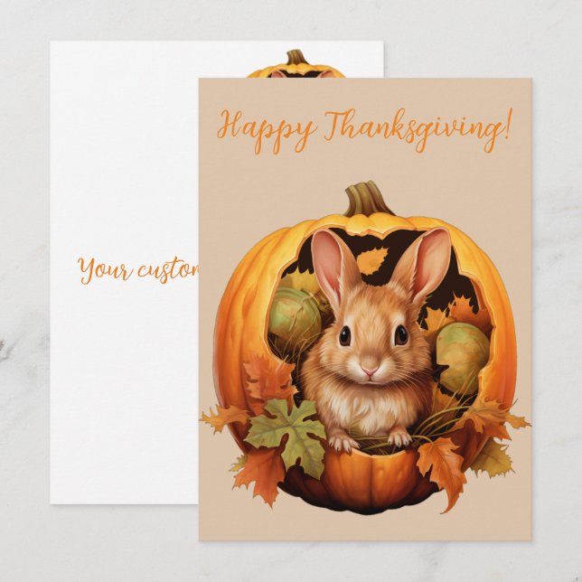Belles cartes d'aquarelle Bunny Bon thanksgiving (Devant / Derrière)