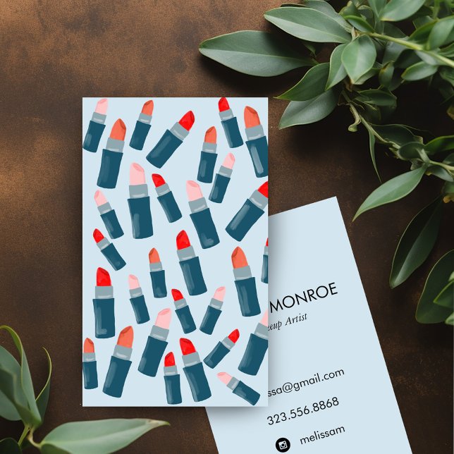 Belles cartes d'artiste maquillage rouge clair (Lovely lipsticks makeup artist cards light blue
)