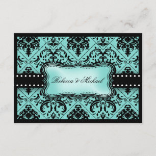 Belles cartes RSVP Aqua Bleu & Noir Damas