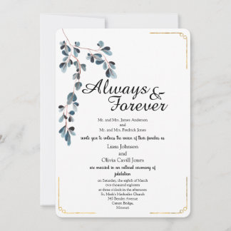 Belles feuilles avec Faire-part de mariage Gold Li