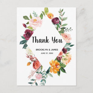 Belles fleurs d'automne Merci Mariage Cartes posta