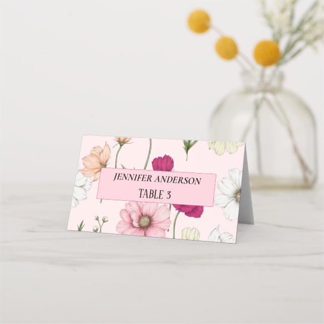 Belles Fleurs de Champ Mariage Cartes de Place (Devant)