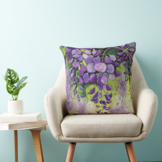 Belles Fleurs De Wisteria Dans Coussin D'Aquarelle