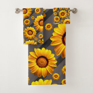 Belles fleurs jaunes sur gris, rayures noires