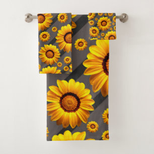 Belles fleurs jaunes sur rayures grises et noires