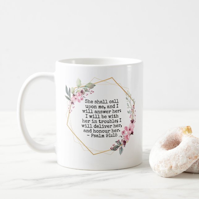Belles Fleurs Psaume 91 Café Mug (Avec donut)
