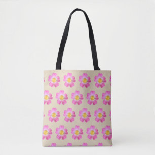 Belles fleurs roses sur sac fourre-tout beige
