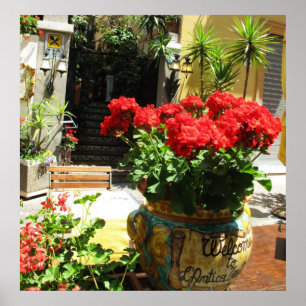 BELLES FLEURS ROUGES EN AFFICHE EN CÉRAMIQUE DE