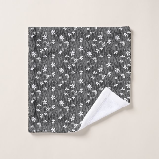 Belles fleurs sur Feuilles Plantes en gris (Gant de toilette)